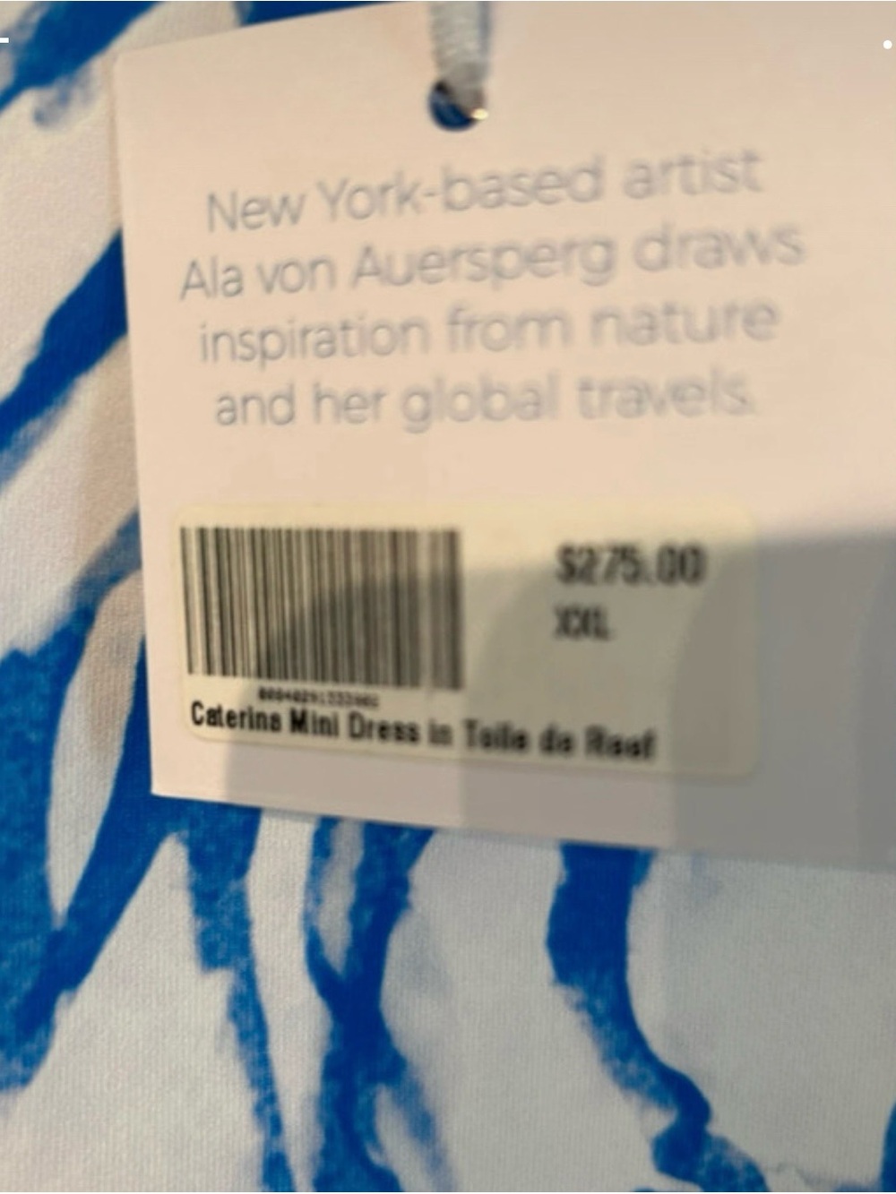 White Tank Dress with Blue Sea Coral print stretchy cool fabric - Picture 3 of 5